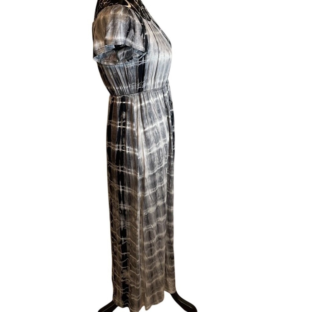 One Clothing Los Angeles Grey Black Tie Dye Off Shoulder Maxi Dress Womens Small - Picture 2 of 5